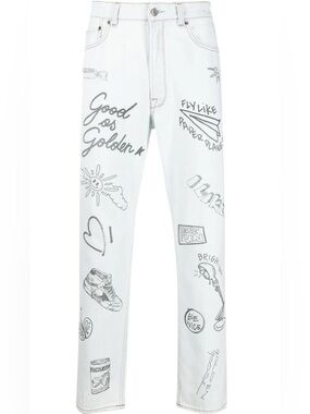 Golden Goose Sketch Graffiti Men’s Straight Skinny Jeans Sz 28 X 29 NEW
